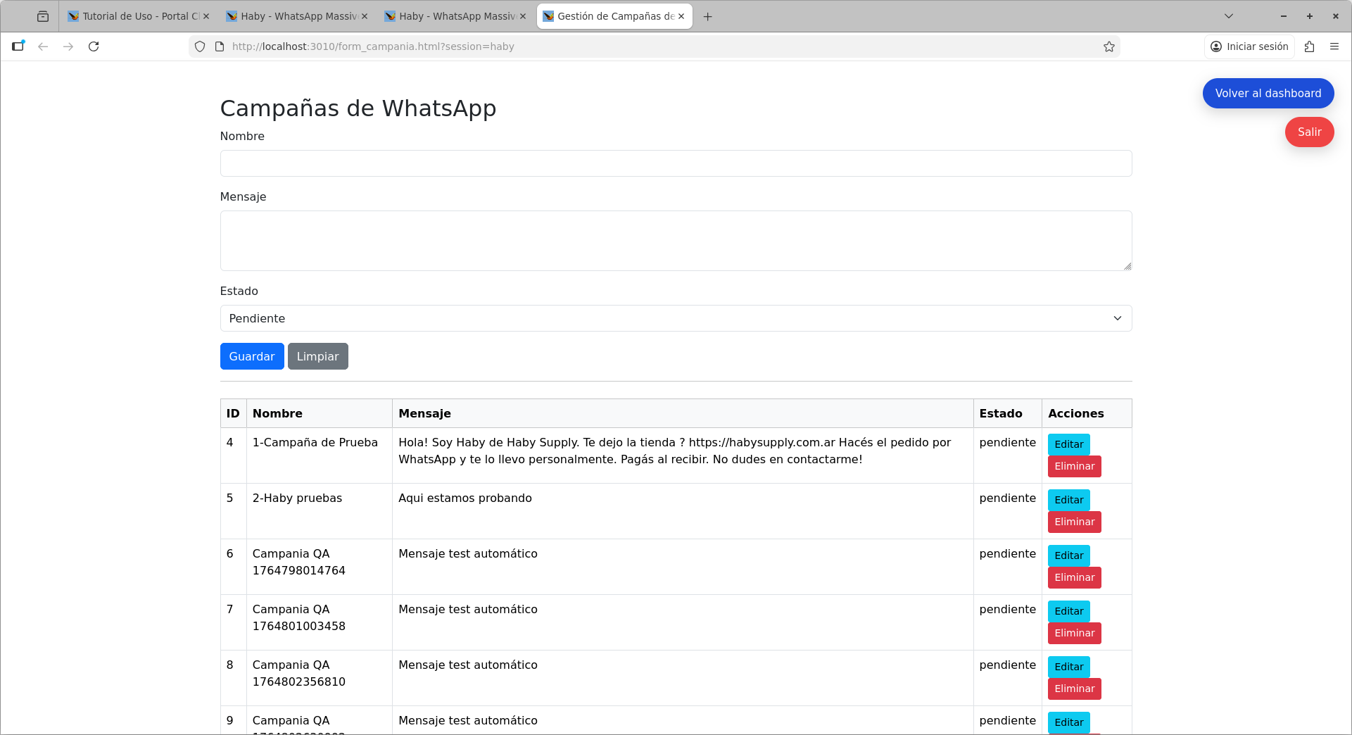 Formulario de campañas