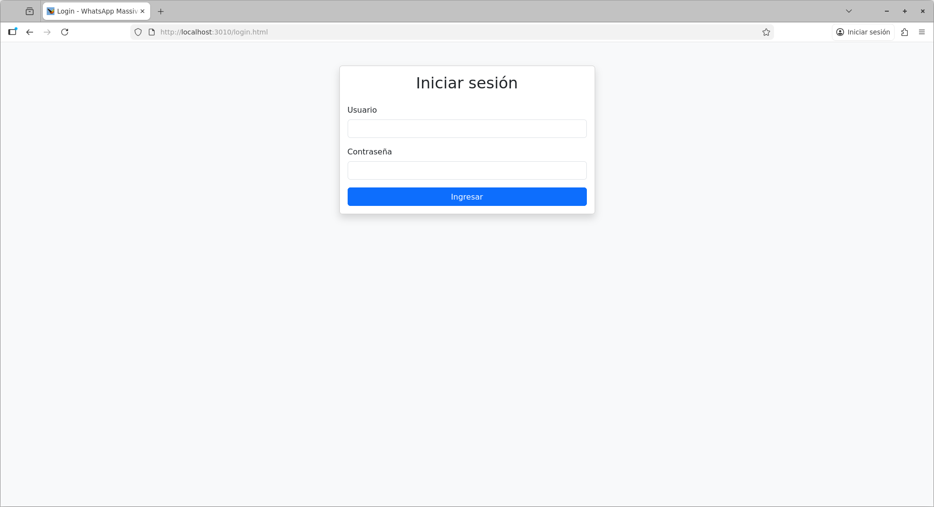 Pantalla de login del portal cliente