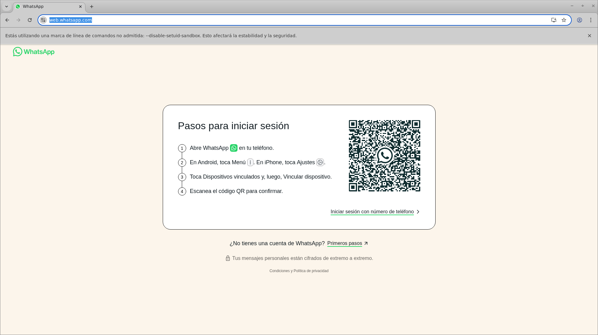 Iniciar sesión de WhatsApp