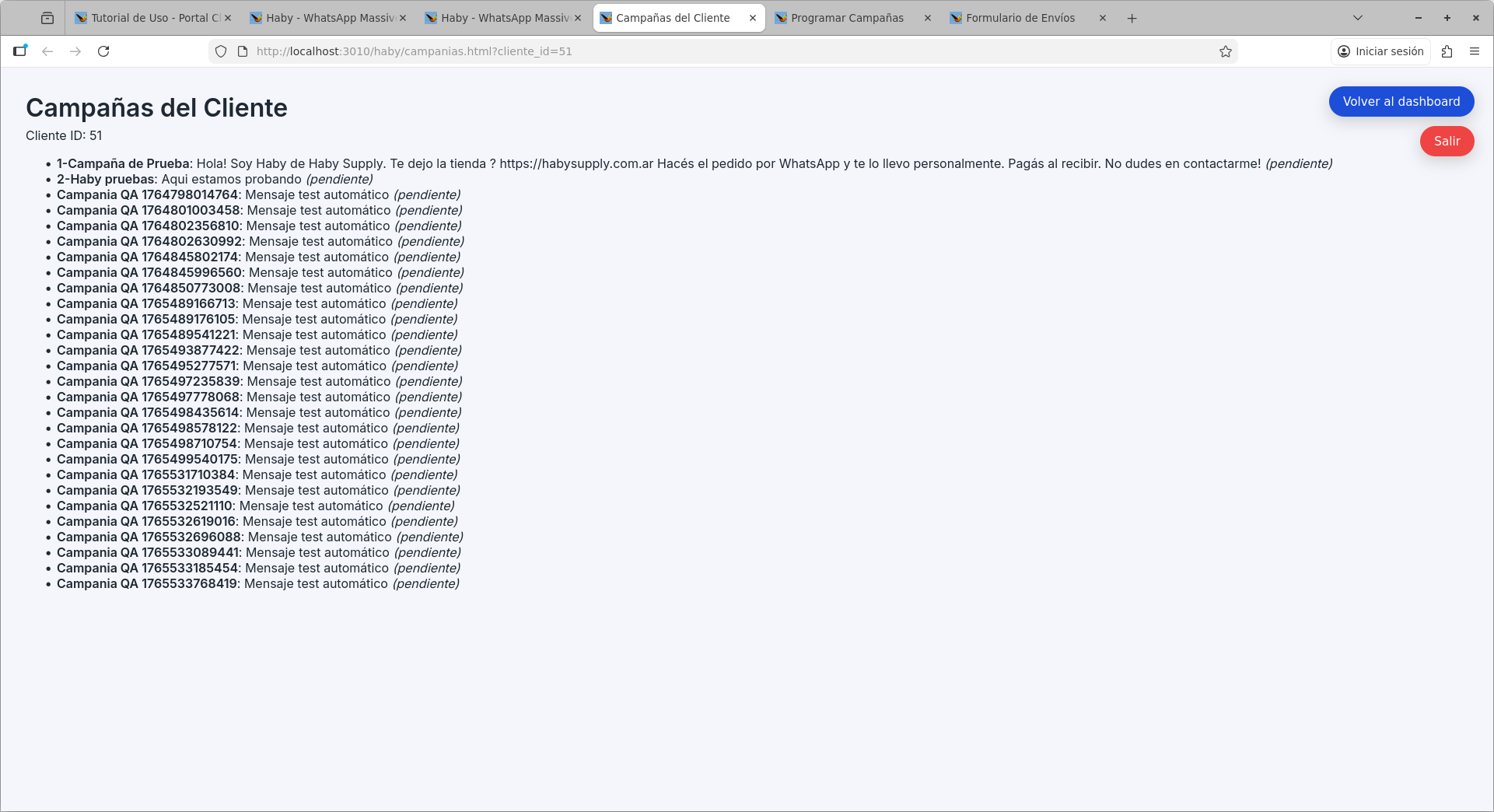 Historial de campañas